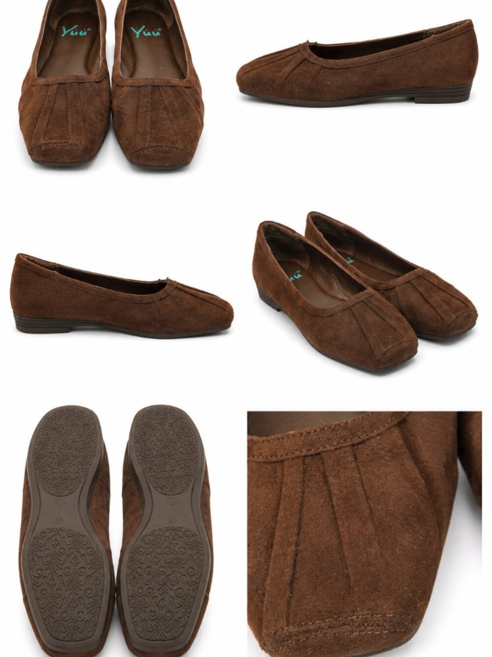 Yuu Chocolate Brown Faux Suede Square Toe Flats - EUC- Size 6